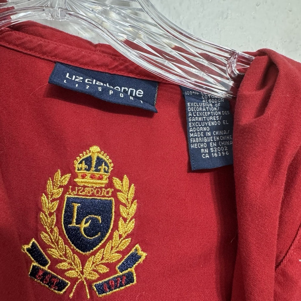 Liz Claiborne Red Long Sleeve Button Up Shirt Womens Size XL Hoodie 90s Vintage - Picture 5 of 12